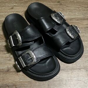 Zara Men’s Black Sandals with Silver Buckles Size 7
